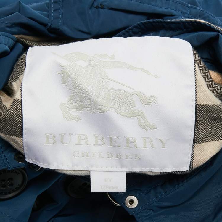 Pre Owned Burberry Children Blue Synthetic Trench Coat 8 Yrs 
