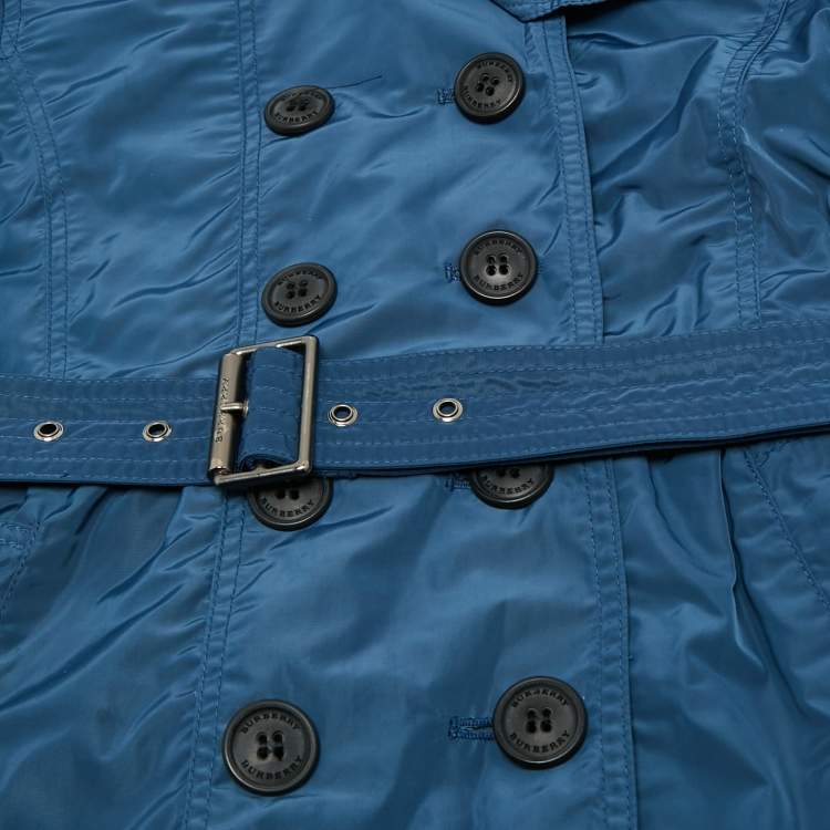 Pre Owned Burberry Children Blue Synthetic Trench Coat 8 Yrs 