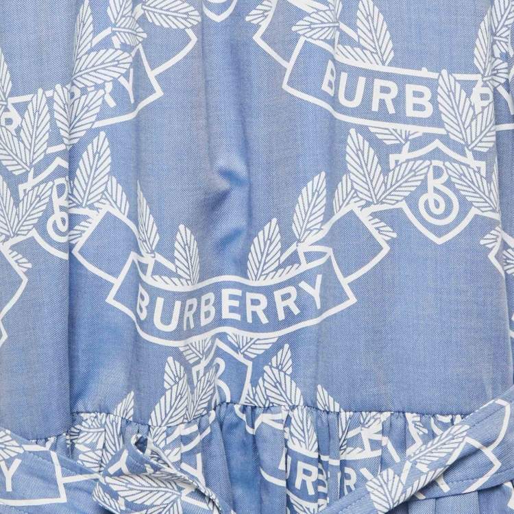 Pre Owned Burberry Kids Blue Printed Cotton Belted Dress 12 Yrs