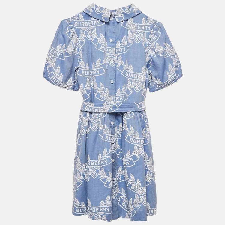 Pre Owned Burberry Kids Blue Printed Cotton Belted Dress 12 Yrs