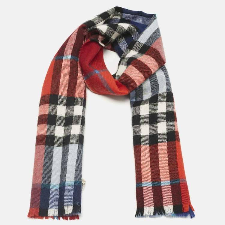 Pre Owned Burberry Children Red Checks Wool Scarf 