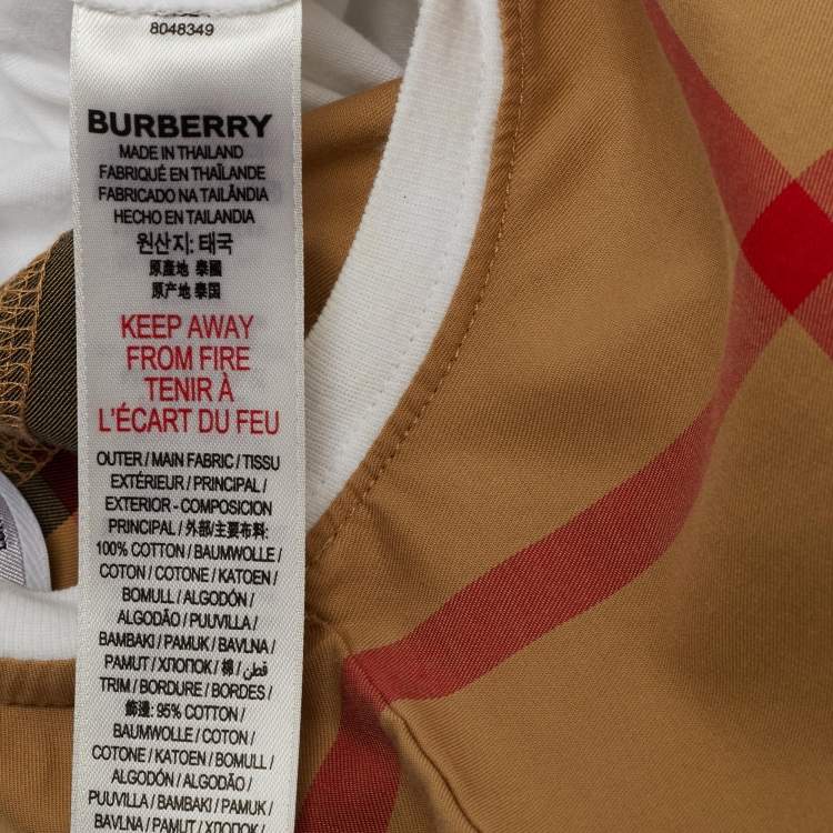 Pre Owned Burberry Kids White/Brown Checks Cotton Romper 6M