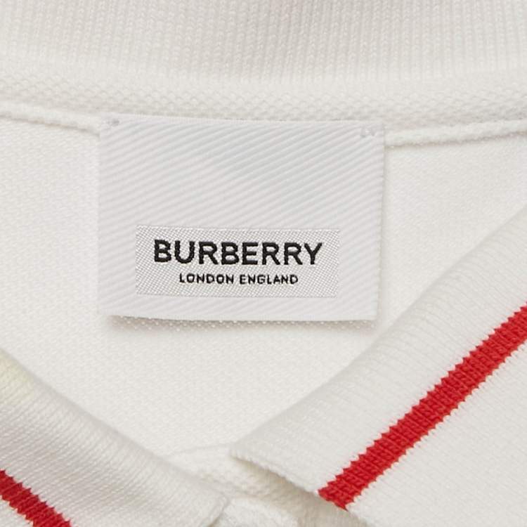 Pre Owned Burberry White Cotton Knit Logo Detail Pleated Dress 10 Years