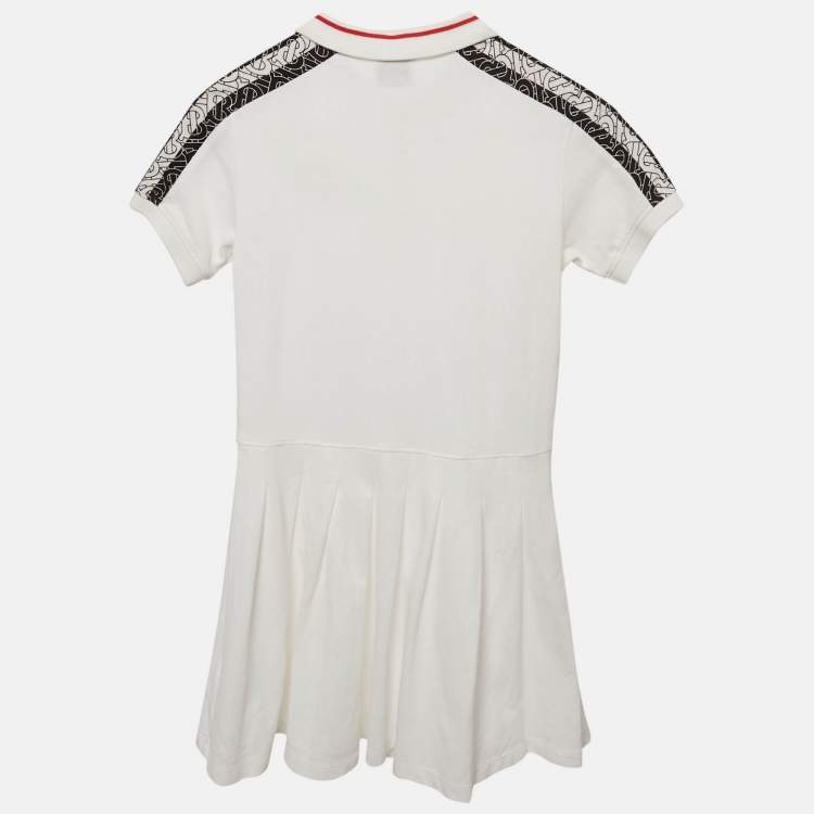 Pre Owned Burberry White Cotton Knit Logo Detail Pleated Dress 10 Years