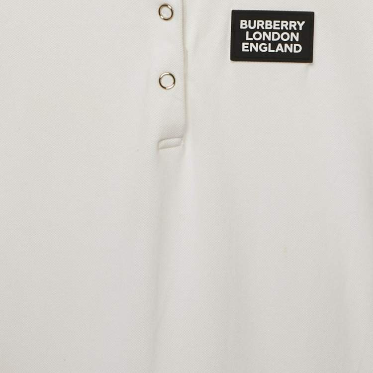 Pre Owned Burberry White Cotton Knit Logo Detail Pleated Dress 10 Years