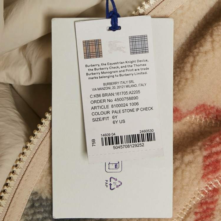 Pre Owned Burberry Beige Fleece Wool Little Girl's Brian Check Jacket 6 Yrs