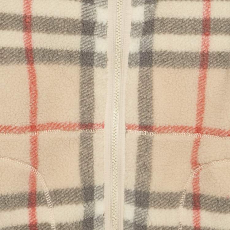 Pre Owned Burberry Beige Fleece Wool Little Girl's Brian Check Jacket 6 Yrs