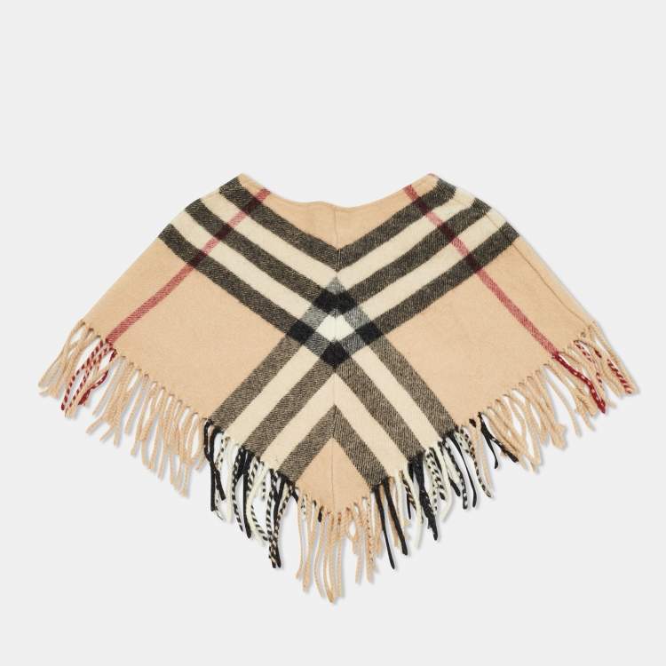 Pre Owned Burberry Kids Beige Checks Wool Poncho One Size 