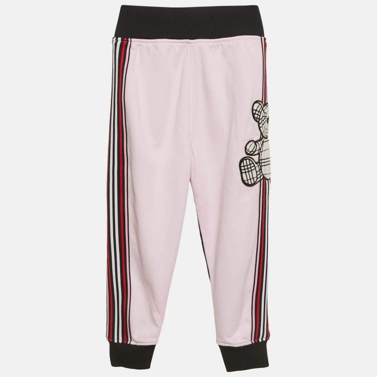 Pre Owned Burberry Kids Black/Pink Cotton Teddy Applique Joggers 6Yrs