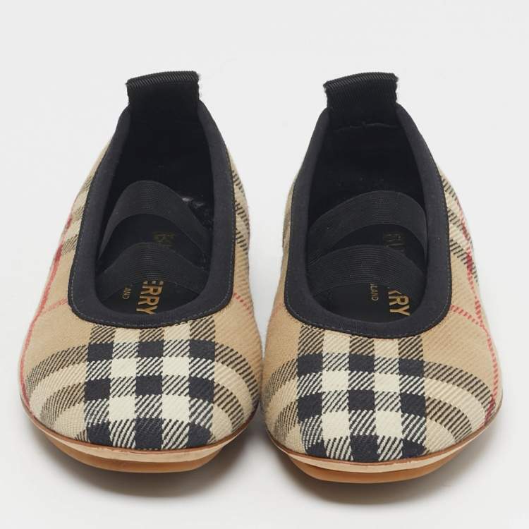 Pre Owned Burberry Size 24 Vintage Check Canvas Ballet Flats