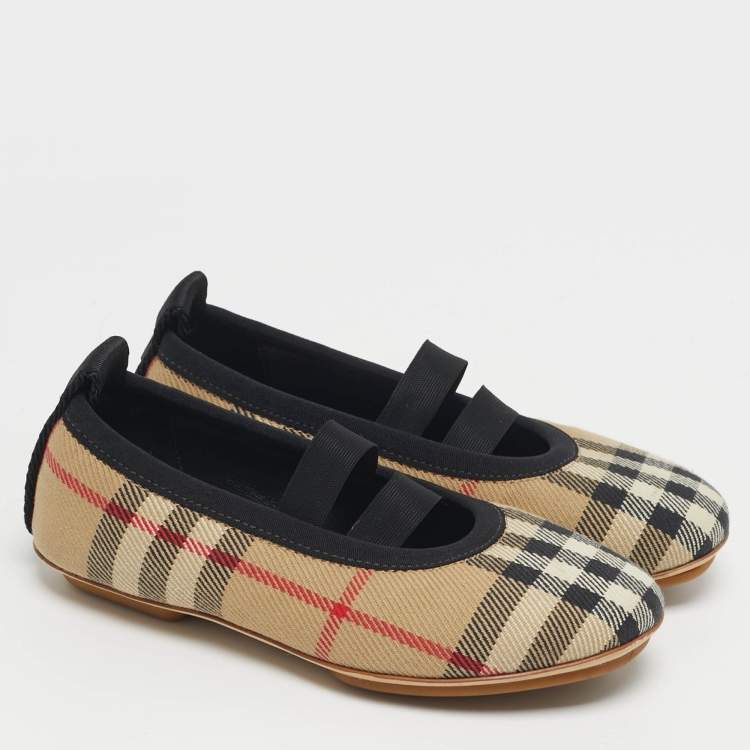 Pre Owned Burberry Size 24 Vintage Check Canvas Ballet Flats