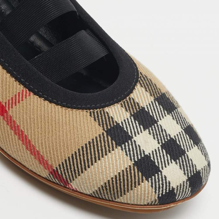 Pre Owned Burberry Size 24 Vintage Check Canvas Ballet Flats