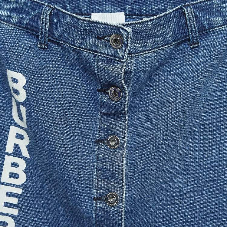 Pre Owned Burberry Blue Logo Print Denim Skirt (12 Yrs)
