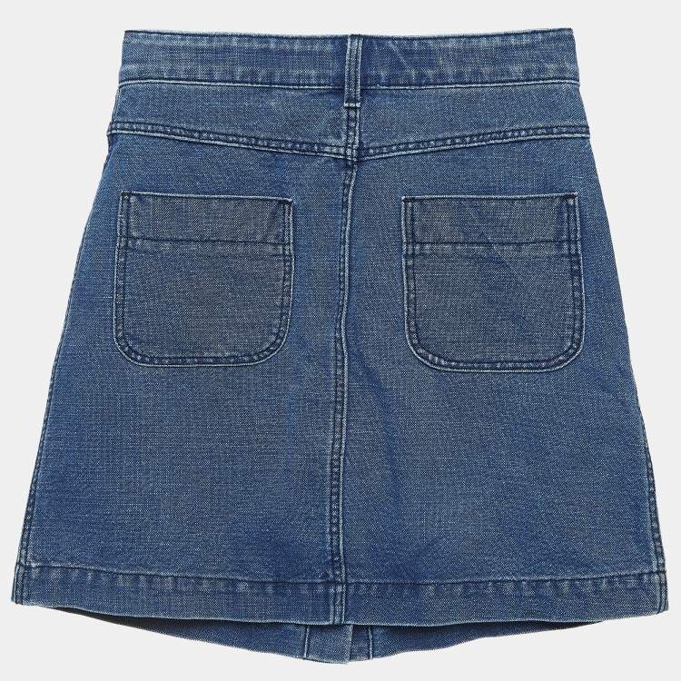 Pre Owned Burberry Blue Logo Print Denim Skirt (12 Yrs)