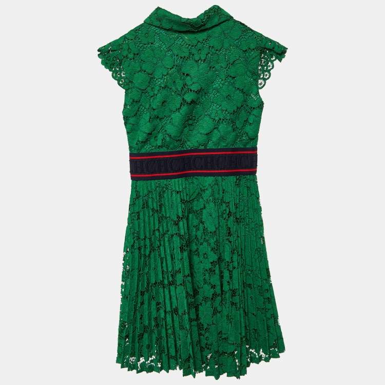 Pre Owned CH Carolina Herrera Kids Green Lace Pleated Dress Size 6 Yrs