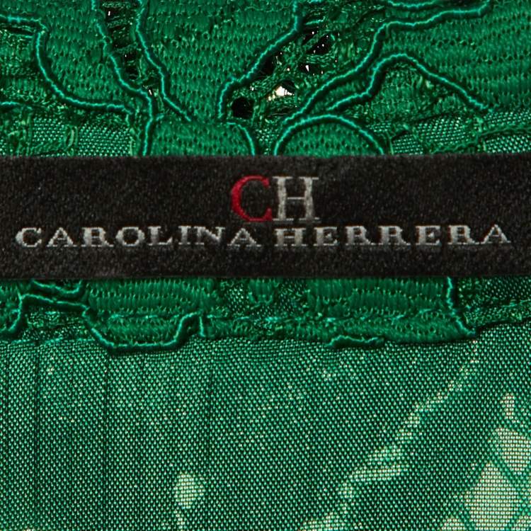 Pre Owned CH Carolina Herrera Kids Green Lace Pleated Dress Size 6 Yrs