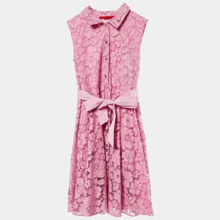 Pre Owned CH Carolina Herrera Kids Pink Lace Bow Detail Dress Size 10 Yrs