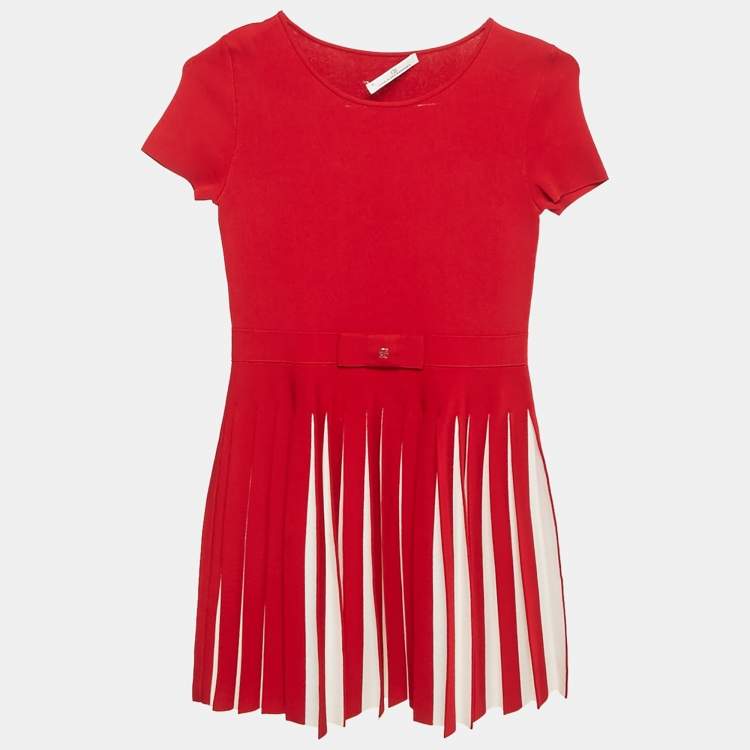 Pre Owned CH Carolina Herrera Kids Red Stretch Knit Pleated Dress 10 Yrs 