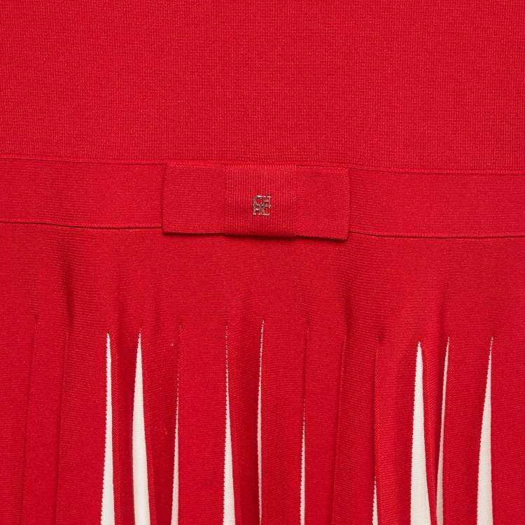 Pre Owned CH Carolina Herrera Kids Red Stretch Knit Pleated Dress 10 Yrs 
