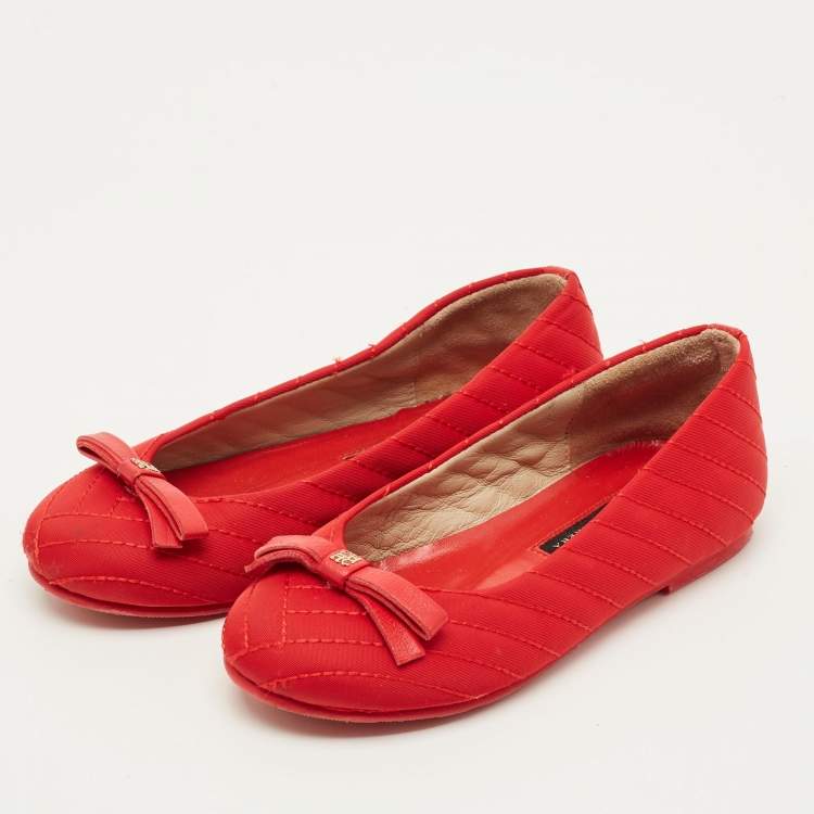 Pre Owned CH Carolina Herrera Size 27 Red Satin Bow Ballet Flats 