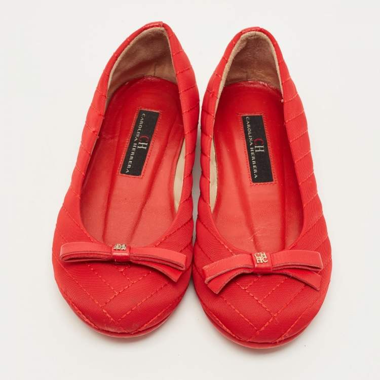 Pre Owned CH Carolina Herrera Size 27 Red Satin Bow Ballet Flats 