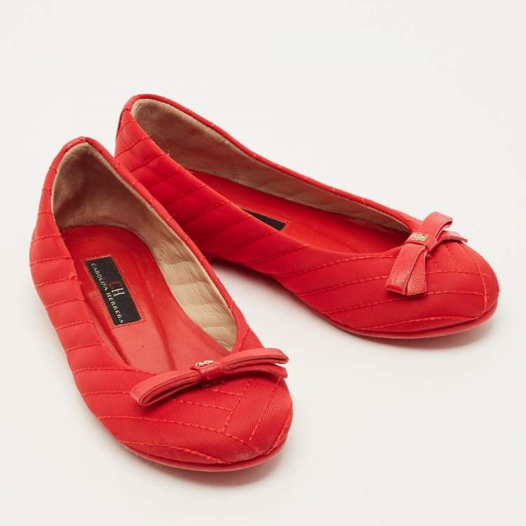 Pre Owned CH Carolina Herrera Size 27 Red Satin Bow Ballet Flats 