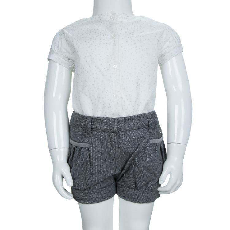 Pre Owned Chloe Grey Textured Cotton Shorts 18 Months