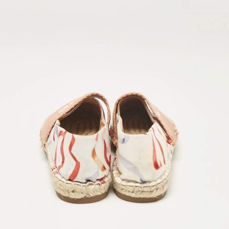 Pre Owned Chloé White/Brown Printed Fabric Woody Espadrille Flats Size 30 (kids)