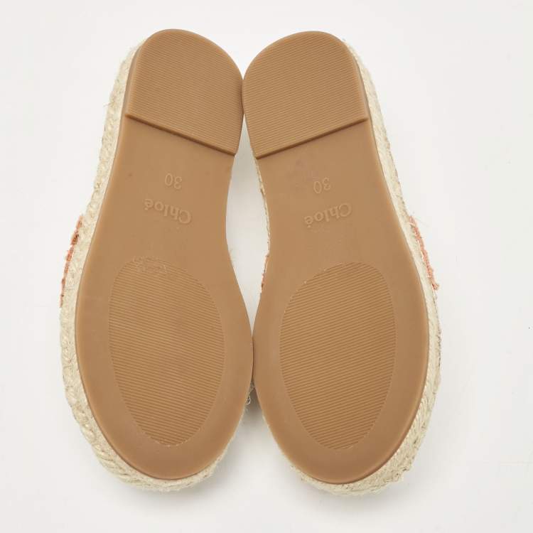 Pre Owned Chloé White/Brown Printed Fabric Woody Espadrille Flats Size 30 (kids)