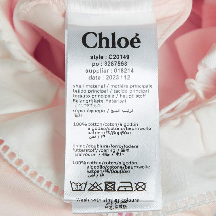 Pre Owned Chloe Kids Pink Printed Cotton Ruffled Sleepsuit 6M