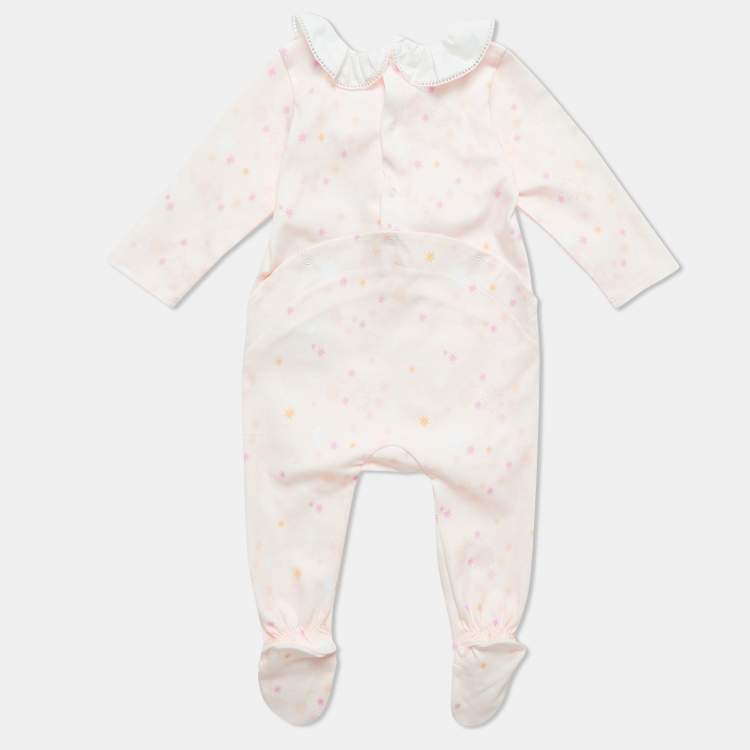 Pre Owned Chloe Kids Pink Printed Cotton Ruffled Sleepsuit 6M