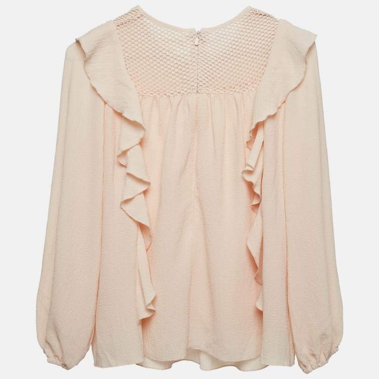 Pre Owned Chloe Kids Pink Lace Trim Gauze Ruffled Trim Blouse 10 Yrs 