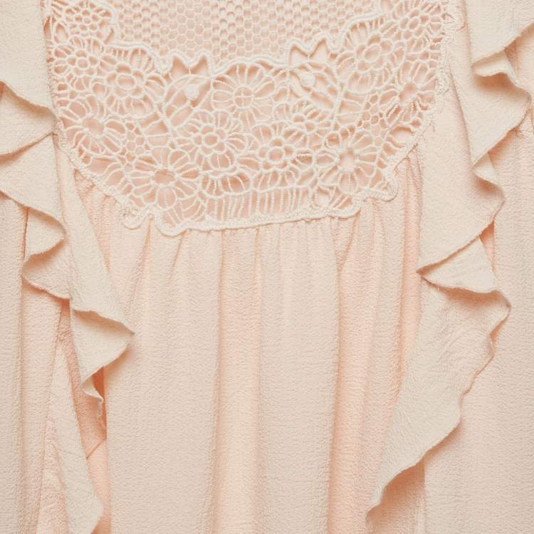 Pre Owned Chloe Kids Pink Lace Trim Gauze Ruffled Trim Blouse 10 Yrs 