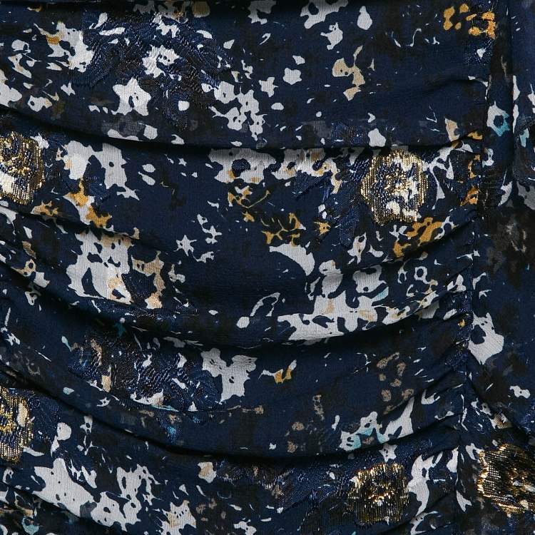 Pre Owned Chloe Kids Navy Blue Floral Print Fil-Coupe Silk Blend Ruffled Dress 12 Yrs