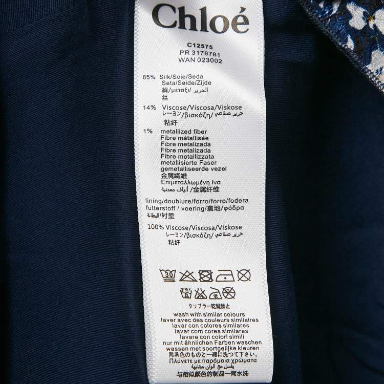Pre Owned Chloe Kids Navy Blue Floral Print Fil-Coupe Silk Blend Ruffled Dress 12 Yrs