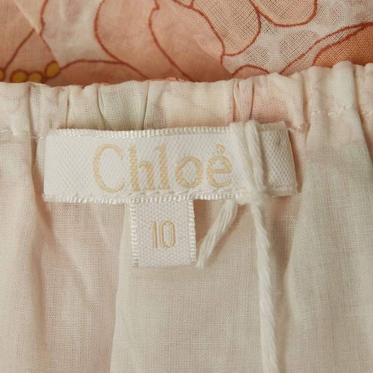 Pre Owned Chloe Kids Orange/Multicolor Floral Print Cotton Off-Shoulder Dress 10 Yrs