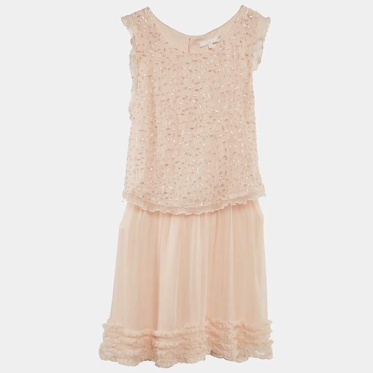 Pre Owned Chloe Light Orange Sequin Detail Silk Cut-Out Dress 12 Yrs