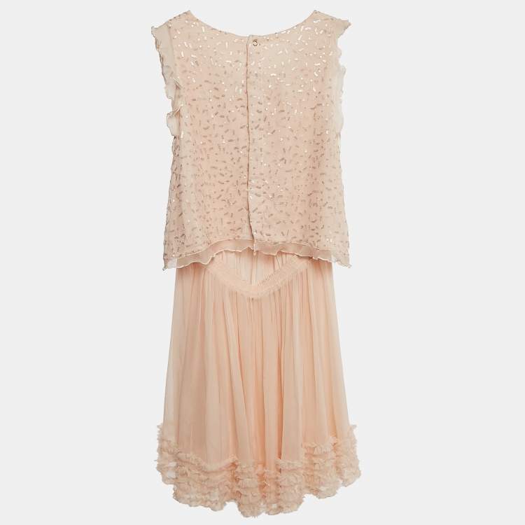 Pre Owned Chloe Light Orange Sequin Detail Silk Cut-Out Dress 12 Yrs