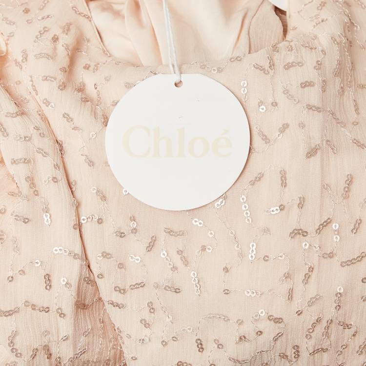 Pre Owned Chloe Light Orange Sequin Detail Silk Cut-Out Dress 12 Yrs