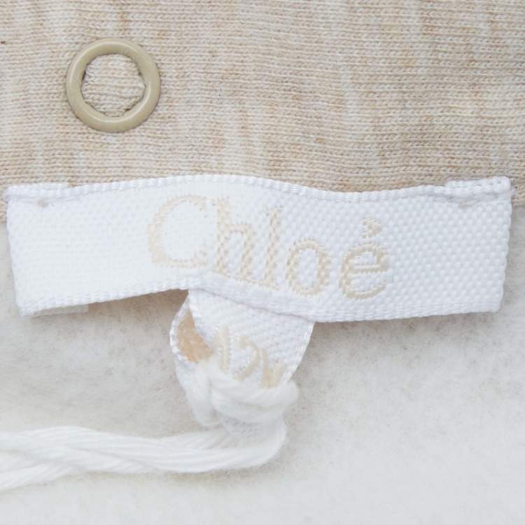 Pre Owned Chloe Kids Beige Lace Trim Collar Cotton Top and Pants Set 12M