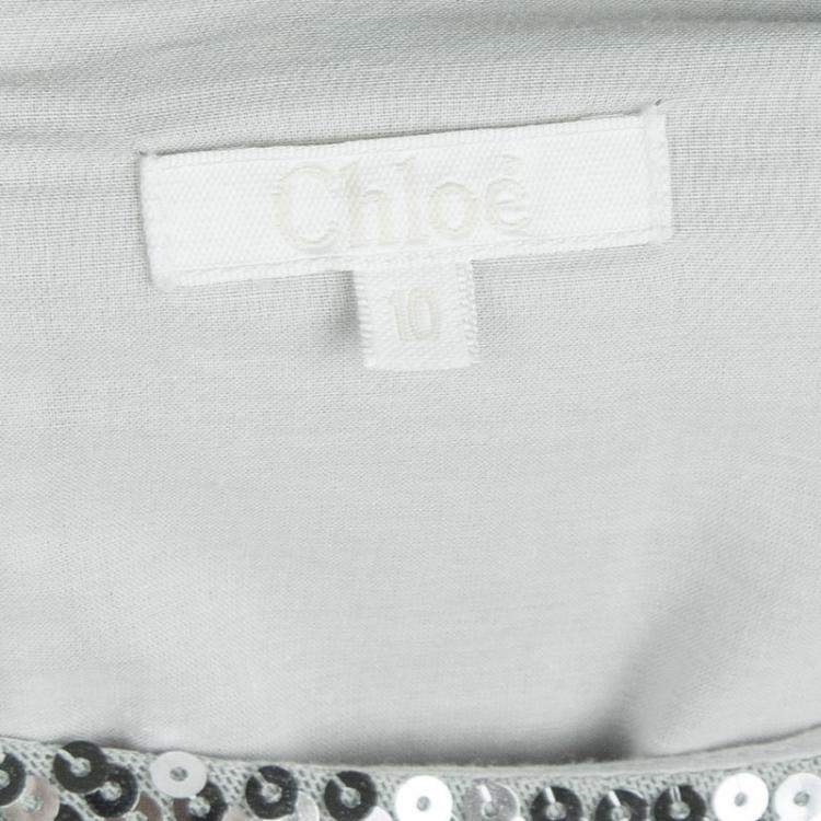 Pre Owned Chloe Silver Ombré All Over Sequin Embellished Short Sleeve Dress 10 Yrs