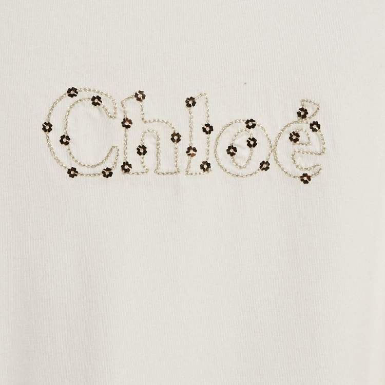 Pre Owned Chloe Kids White Logo Sequin Tank Top 12 Yrs 