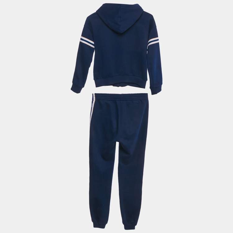 Pre Owned Chloe Kids Navy Blue Cotton Blend Logo Band Sweatshirt & Jogger Set 10/12Yrs