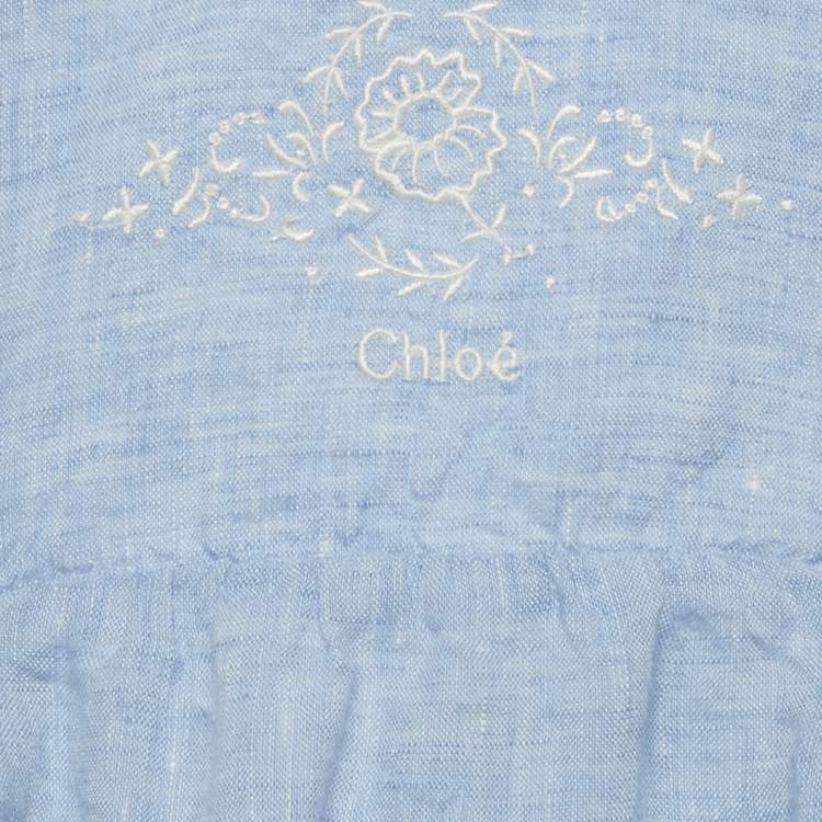 مملوكة مسبقًا Chloe Kids Blue Embroidered Linen Romper 12M