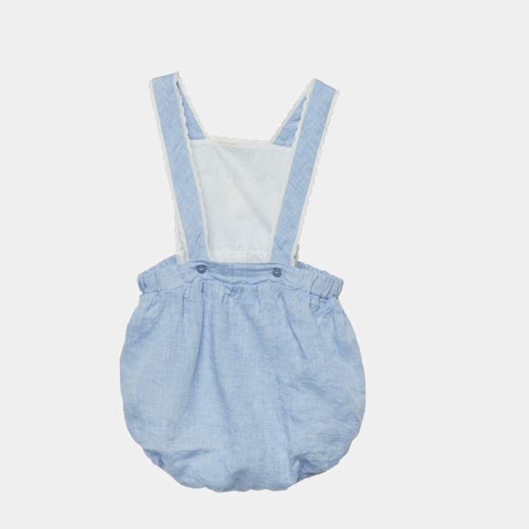 مملوكة مسبقًا Chloe Kids Blue Embroidered Linen Romper 12M