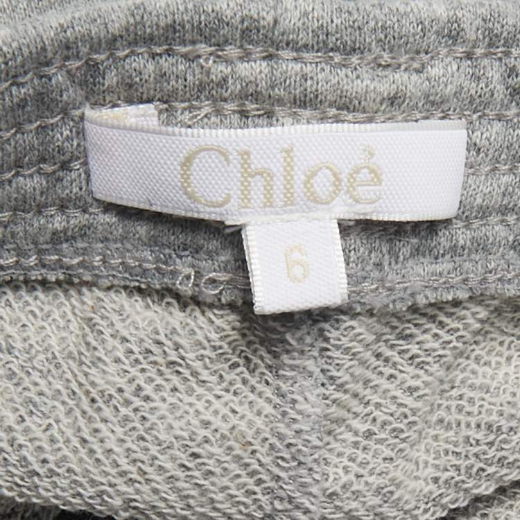 مملوكة مسبقًا Chloe Kids Grey Logo Embroidered Cotton Sweatpants Set 6 Yrs