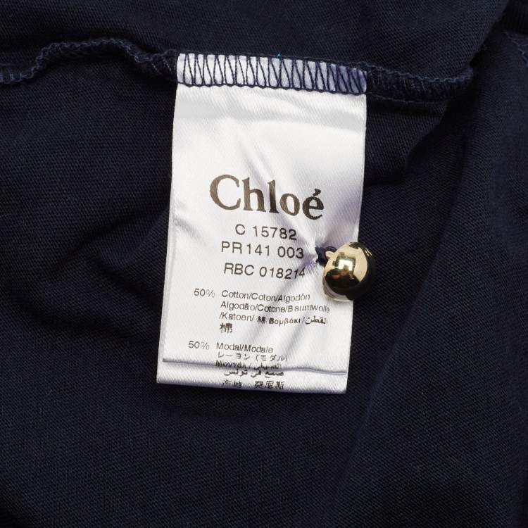 Pre Owned Chloé Kids Navy Blue Logo Embroidered Jersey Top 6Yrs 