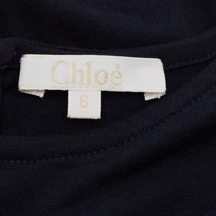Pre Owned Chloé Kids Navy Blue Logo Embroidered Jersey Top 6Yrs 