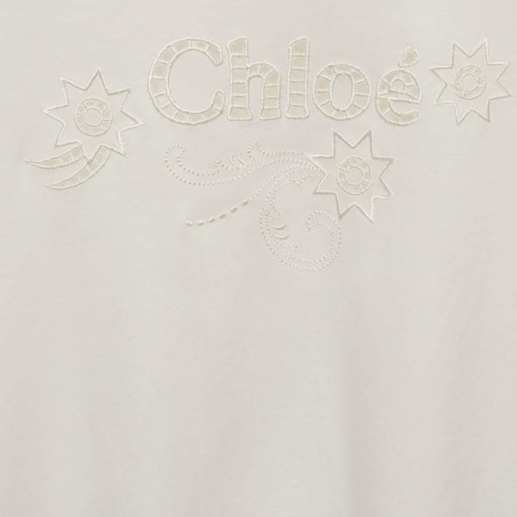 مملوكة مسبقًا Chloe White Logo Cutout Detail Cotton Knit Top 14 Years