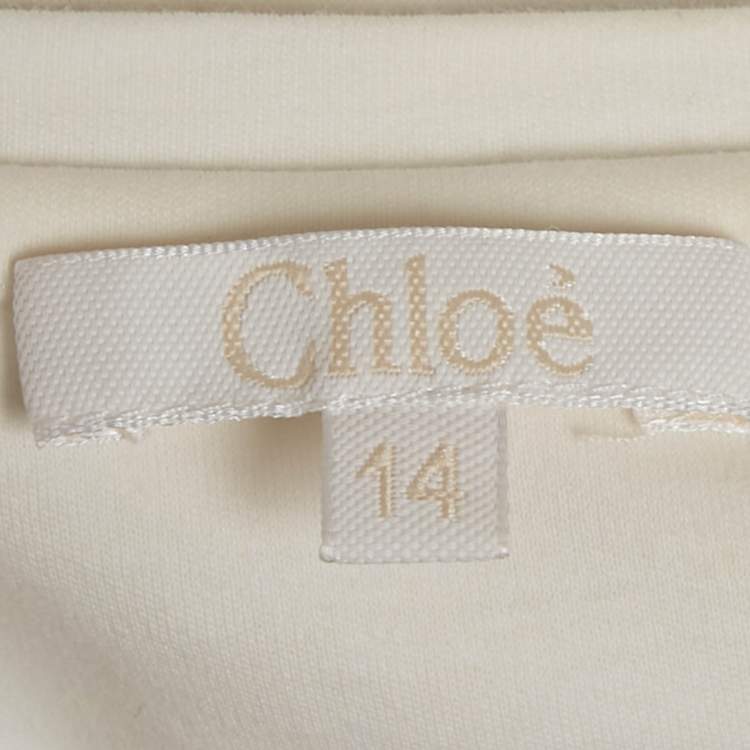 مملوكة مسبقًا Chloe White Logo Cutout Detail Cotton Knit Top 14 Years